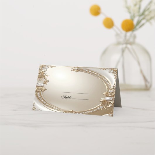 Golden Ornate Frame with Pearls Place Card Platzkarte (Vorderseite)