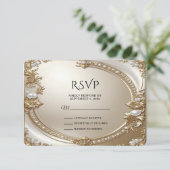 Golden Ornate Frame with Pearls RSVP Card (Stehend Vorderseite)