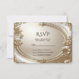 Golden Ornate Frame with Pearls RSVP Card Karte