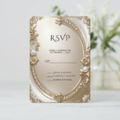 Golden Ornate Frame with Pearls RSVP Card Karte (Stehend Vorderseite)