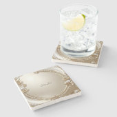 Golden Ornate Frame with Pearls Stone Coaster Steinuntersetzer (Seitenansicht)