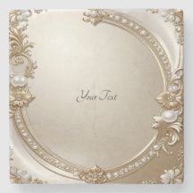 Golden Ornate Frame with Pearls Stone Coaster