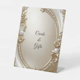 Golden Ornate Frame with Pearls Tabletop Signs Sockelschild