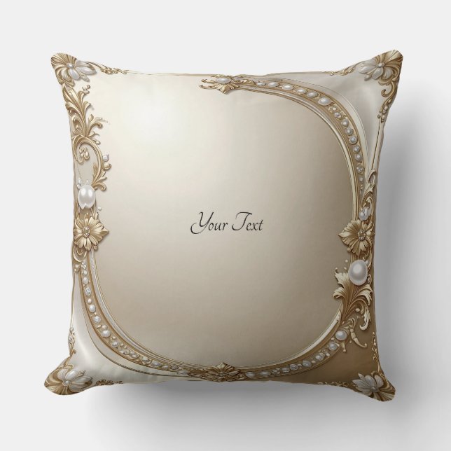 Golden Ornate Frame with Pearls Throw Pillow Kissen (Vorderseite)