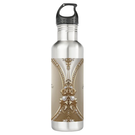 Golden Ornate Frame with Pearls Water Bottle Edelstahlflasche (Vorderseite)