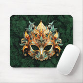 Golden Ornate Mask on Forest Green Background Mousepad (Mit Mouse)