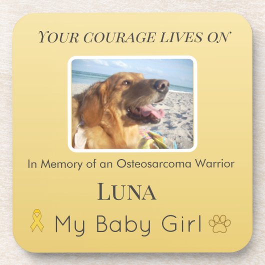 Golden Osteosarcoma Pet Memory Tribute Getränkeuntersetzer (Vorderseite)