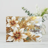 Golden Painted Poinsettias 02 Feiertagskarte (Stehend Vorderseite)