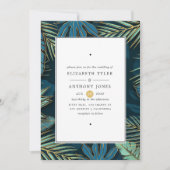 Golden Palm Blätter Exotic Tropical Wedding Einladung (Vorderseite)