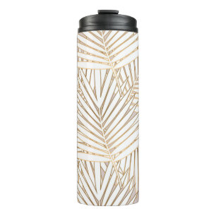 Golden palm Blätter nahtlos auf weißem Rücken Thermosbecher
