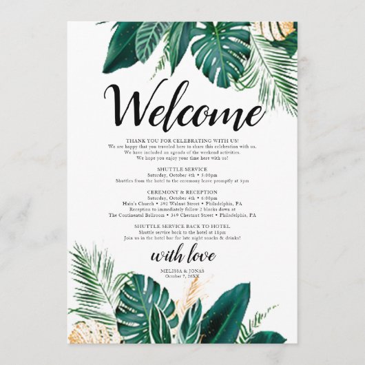 Golden Palm Einladung Willkommensbrief Wedding inv (Vorderseite)