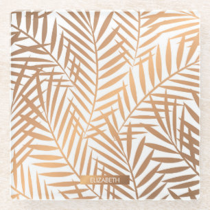 Golden Palm Tree Leaf Muster Glasuntersetzer