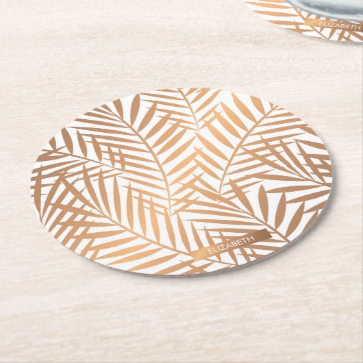Golden Palm Tree Leaf Muster Runder Pappuntersetzer (Angewinkelt)