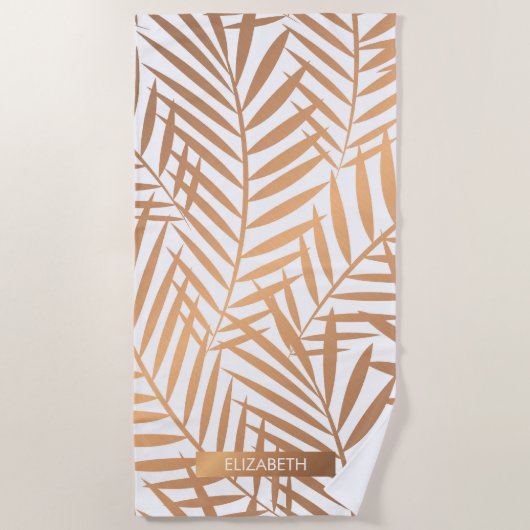 Golden Palm Tree Leaf Muster Strandtuch (Vorderseite)