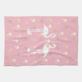 Golden Palm Trees Zwei weiße Flamingo Vögel Geschirrtuch (Horizontal)