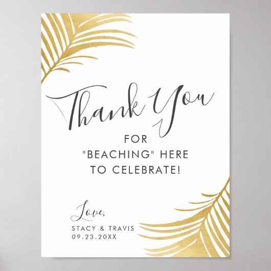 Golden Palms Vielen Dank Beach Wedding Sign Poster (Vorne)
