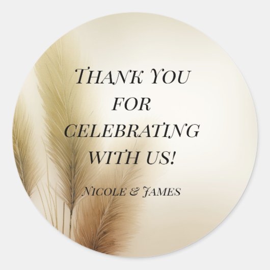 Golden Pampas Grass Bohemisch Boho Wedding Runder Aufkleber (Vorderseite)