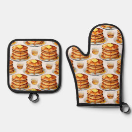 Golden Pancake Morning Wasserfarbsirup und Butter Ofenhandschuh & Topflappen-Set