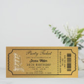 Golden Party Ticket Invitation Einladung (Stehend Vorderseite)