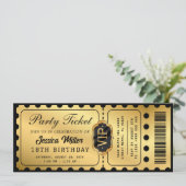 Golden Party Ticket Invitation Einladung (Stehend Vorderseite)