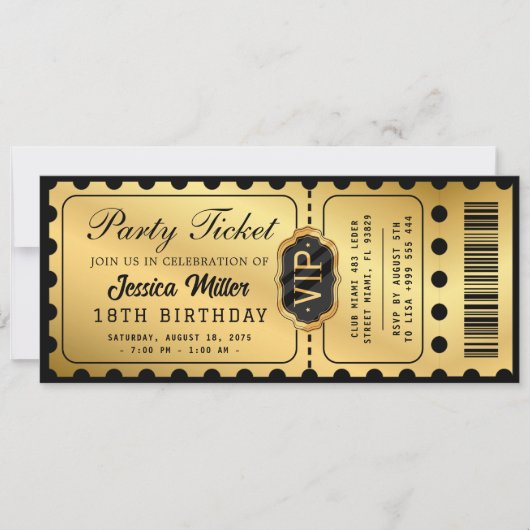 Golden Party Ticket Invitation Einladung (Vorderseite)
