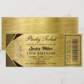 Golden Party Ticket Invitation Einladung (Vorne/Hinten)