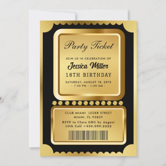Golden Party Ticket Invitation Einladung (Vorderseite)