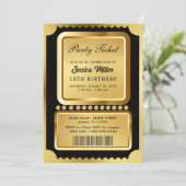 Golden Party Ticket Invitation Einladung (Stehend Vorderseite)