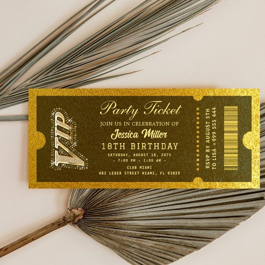 Golden Party Ticket Invitation Einladung