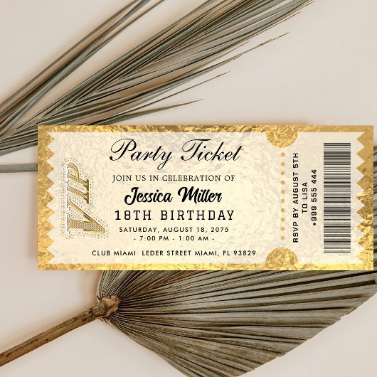 Golden Party Ticket Invitation Einladung