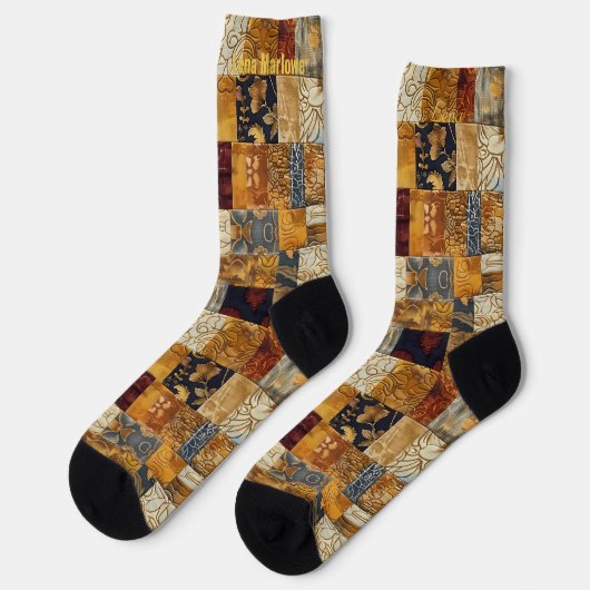 Golden Patchwork Kunst-Socken - Custom Elegante De Socken (Linkes Detail)