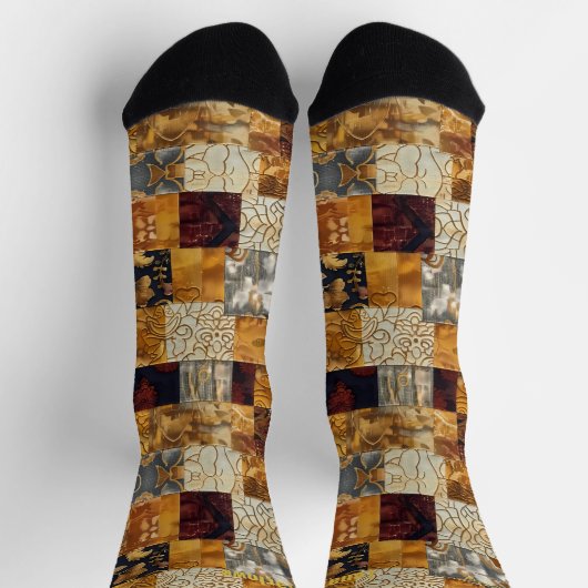 Golden Patchwork Kunst-Socken - Custom Elegante De Socken (Oben)