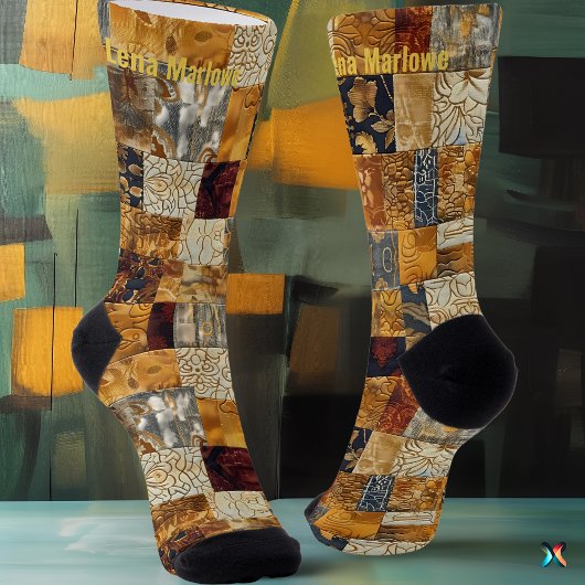 Golden Patchwork Kunst-Socken - Custom Elegante De Socken