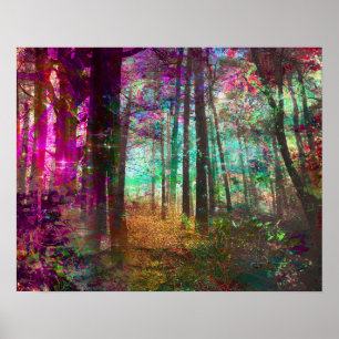 Golden Pathway Fantasy Forest Painting Poster