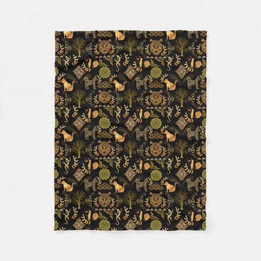 Golden Pattern 03.bw Black BG Fleecedecke (Vorderseite)
