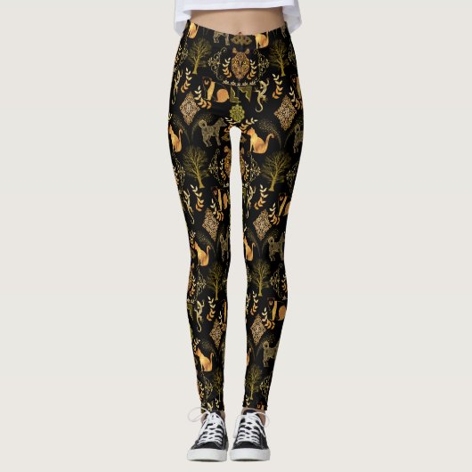 Golden Pattern 03.bw Black BG Leggings (Vorderseite)