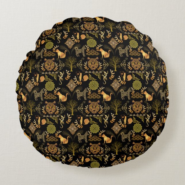 Golden Pattern 03.bw Black BG Rundes Kissen (Vorderseite)