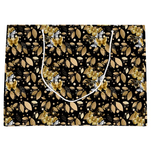 Golden Pattern 06.bw Black BG Große Geschenktüte (Vorderseite)