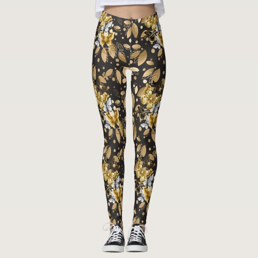 Golden Pattern 06.bw DGrey BG Leggings (Vorderseite)