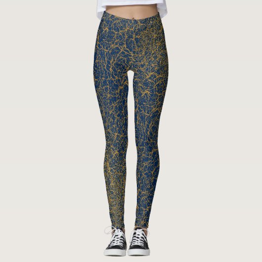 Golden Pattern 09.bw Dblue BG Leggings (Vorderseite)
