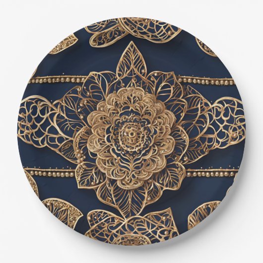 Golden patterns AI art Pappteller (Vorderseite)