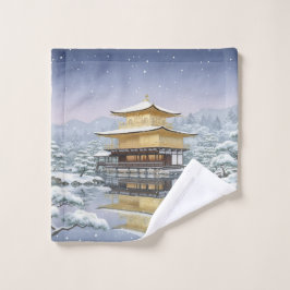 Golden Pavilion in Snow: White Cat & Kinkaku-ji  Waschlappen