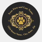 Golden Paw Print Round Address Labels Runder Aufkleber (Vorderseite)
