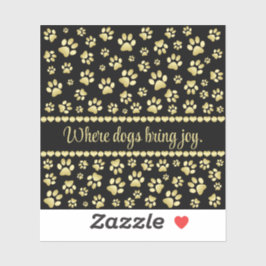 Golden Paw Prints on Black with Custom Name Aufkleber