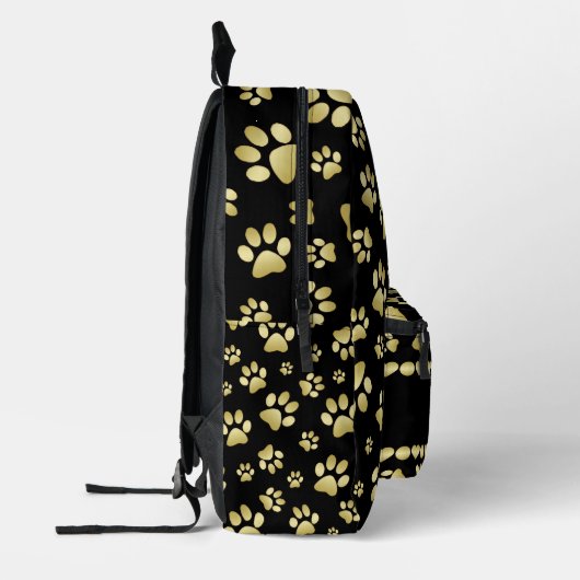 Golden Paw Prints on Black with Custom Name Bedruckter Rucksack (Links)