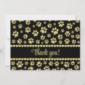 Golden Paw Prints on Black with Custom Name Dankeskarte (Vorderseite)