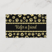 Golden Paw Prints on Black with Custom Name Empfehlungskarte (Vorderseite)