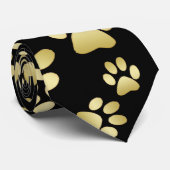 Golden Paw Prints on Black with Custom Name Krawatte (Gerollt)