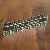 Golden Paw Prints on Black with Custom Name Namensplakette (Seite)