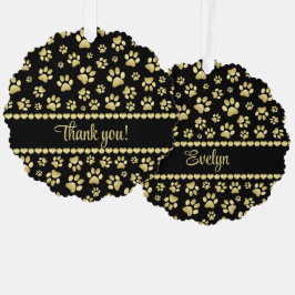 Golden Paw Prints on Black with Custom Name Ornament Karte